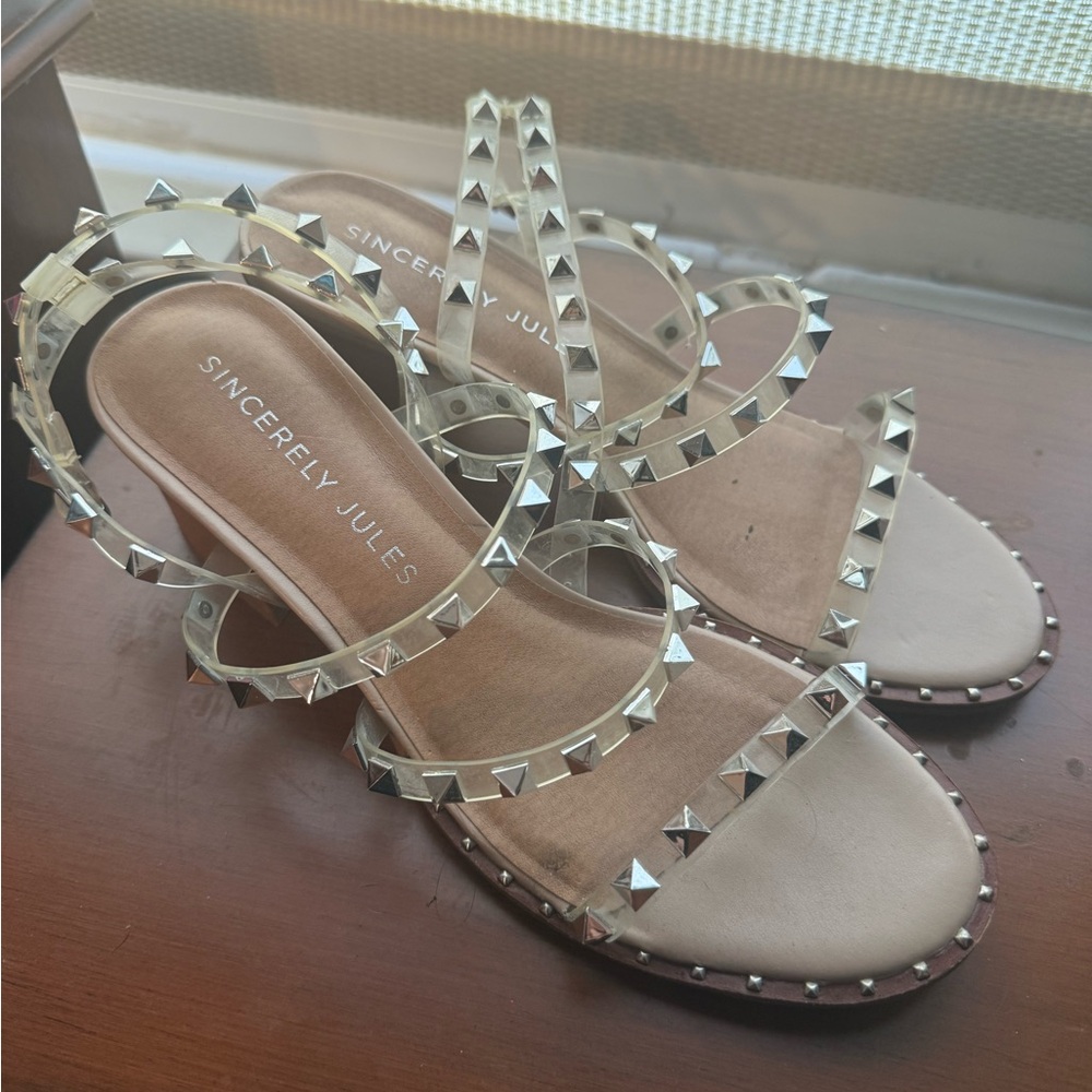 Silver studded Nude Clear-Strap Sandals